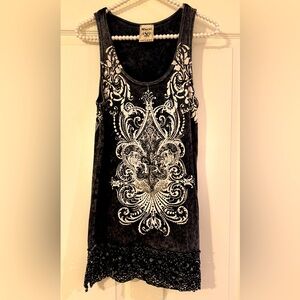 Pretty Sleeveless Black and White With Dazzling rhinestones longer length top